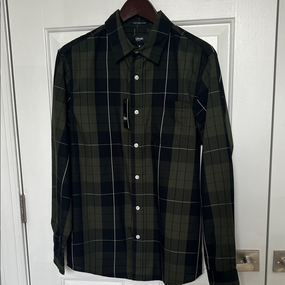 Urban Pipeline Black and Olive Plaid Shirt